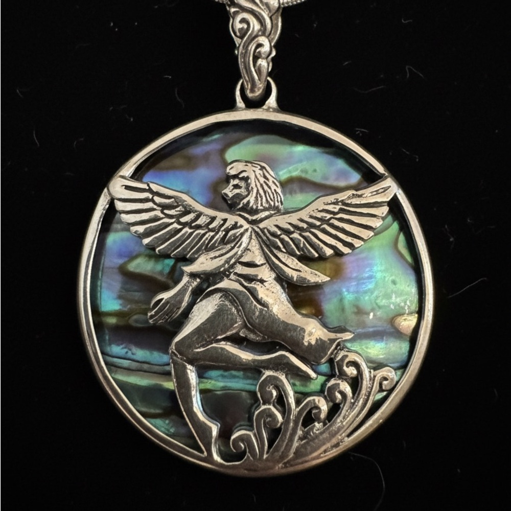 Sterling Silver Angel Pendant with Abalone Inlay